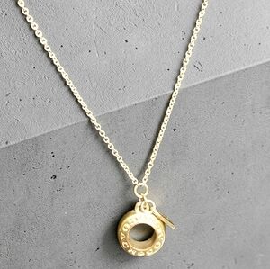 Coach Gold Ring Pendant Necklace with Logo Charm